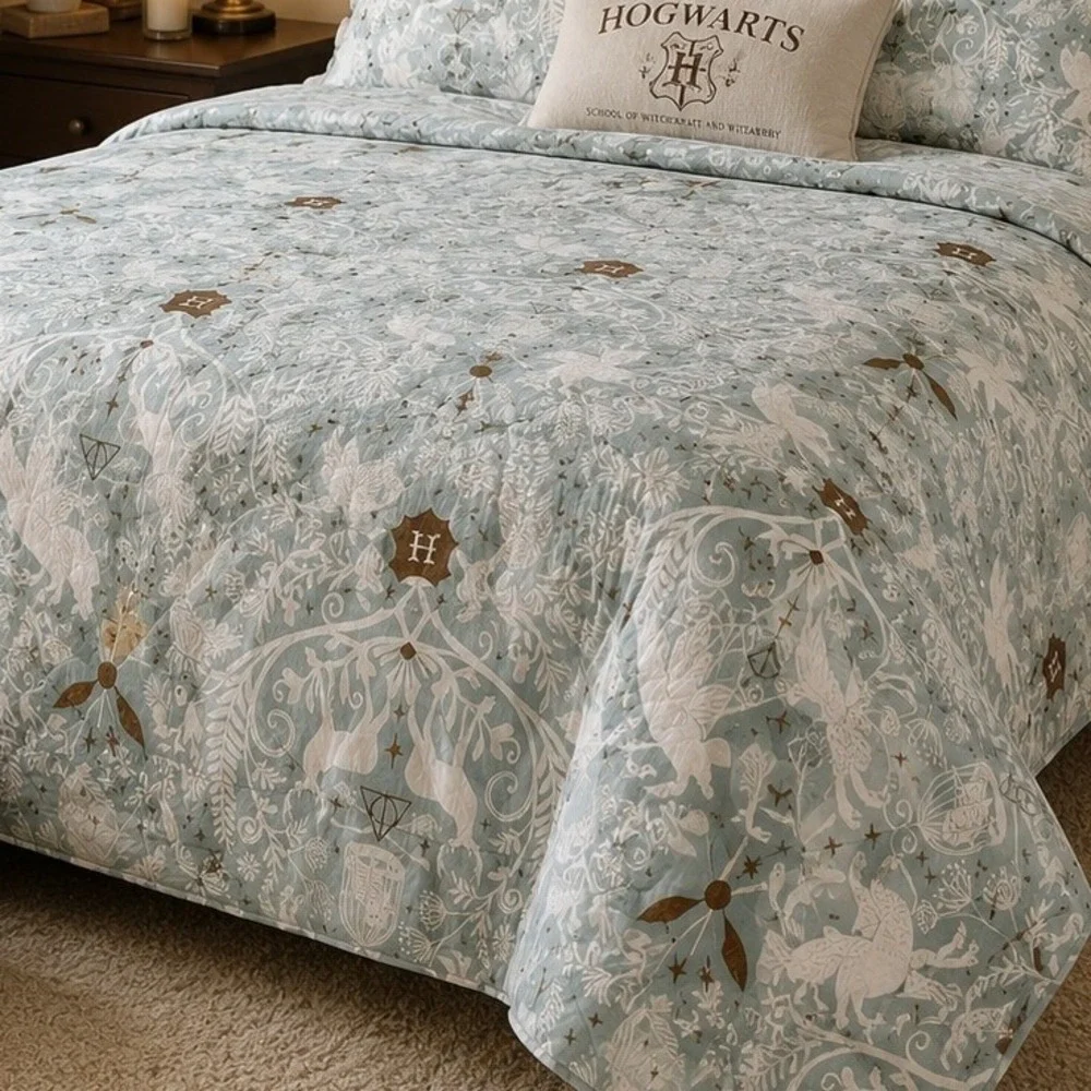 Pottery Barn Teen Harry Potter Magical Damask Full Queen Comforter Light Blue